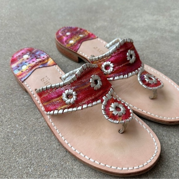 Jack Rogers Leather Whipstitch Thong Sandals - Picture 1 of 8